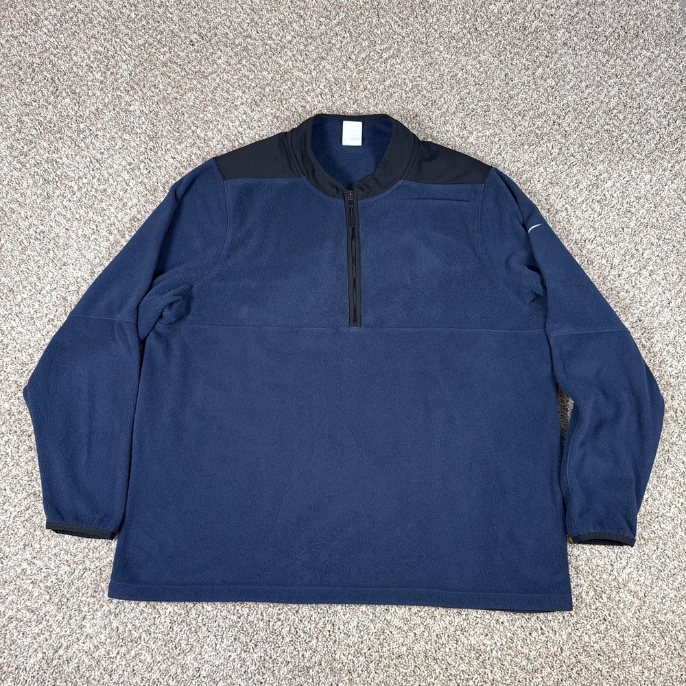 Nike Sweater Mens 2XL Blue Black Therma-FIT Fleece Quarter Zip Pullover Athletic